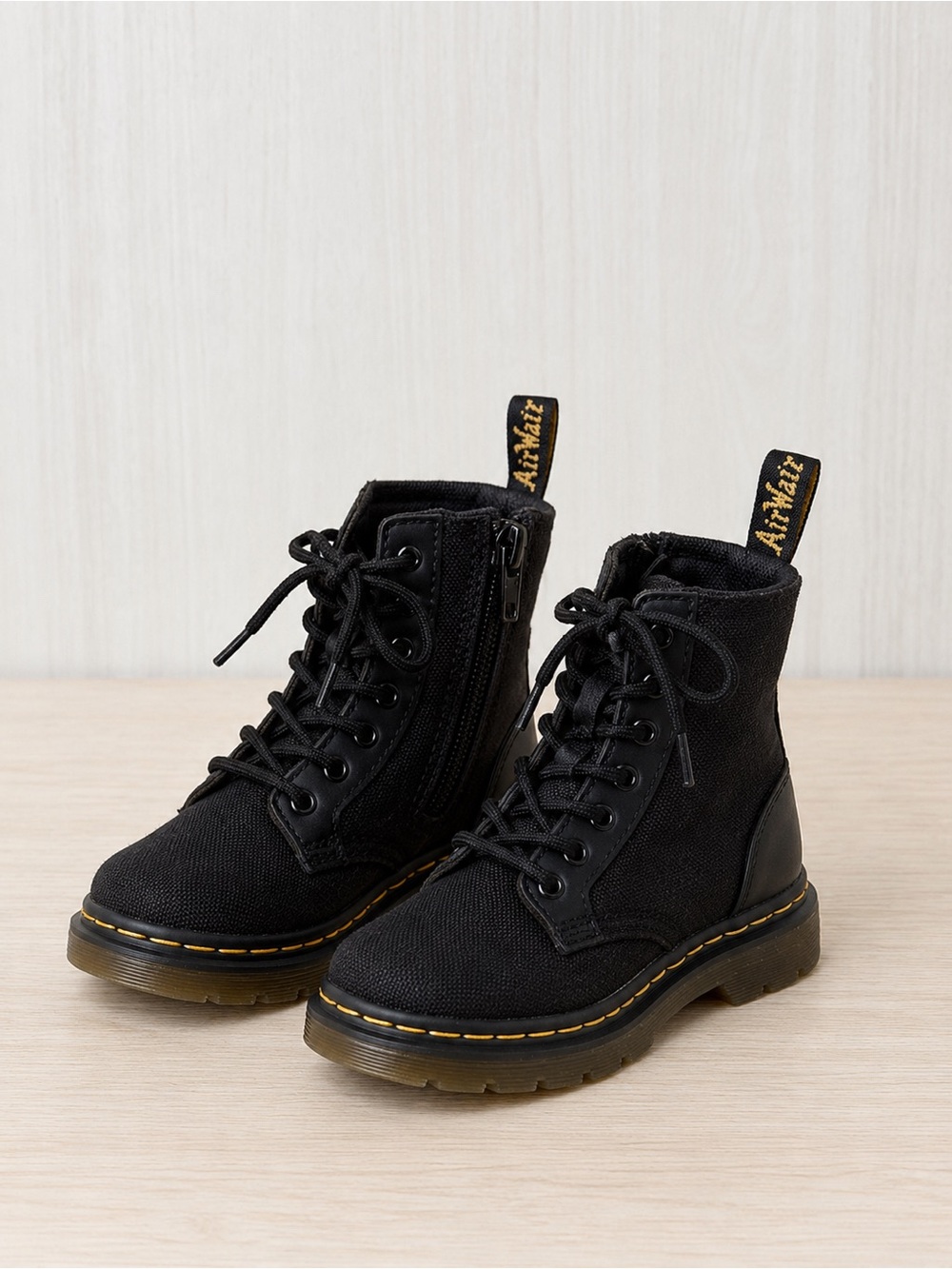 Dr. Martens Combs J Kids Black Canvas Combat Boots Size US 12